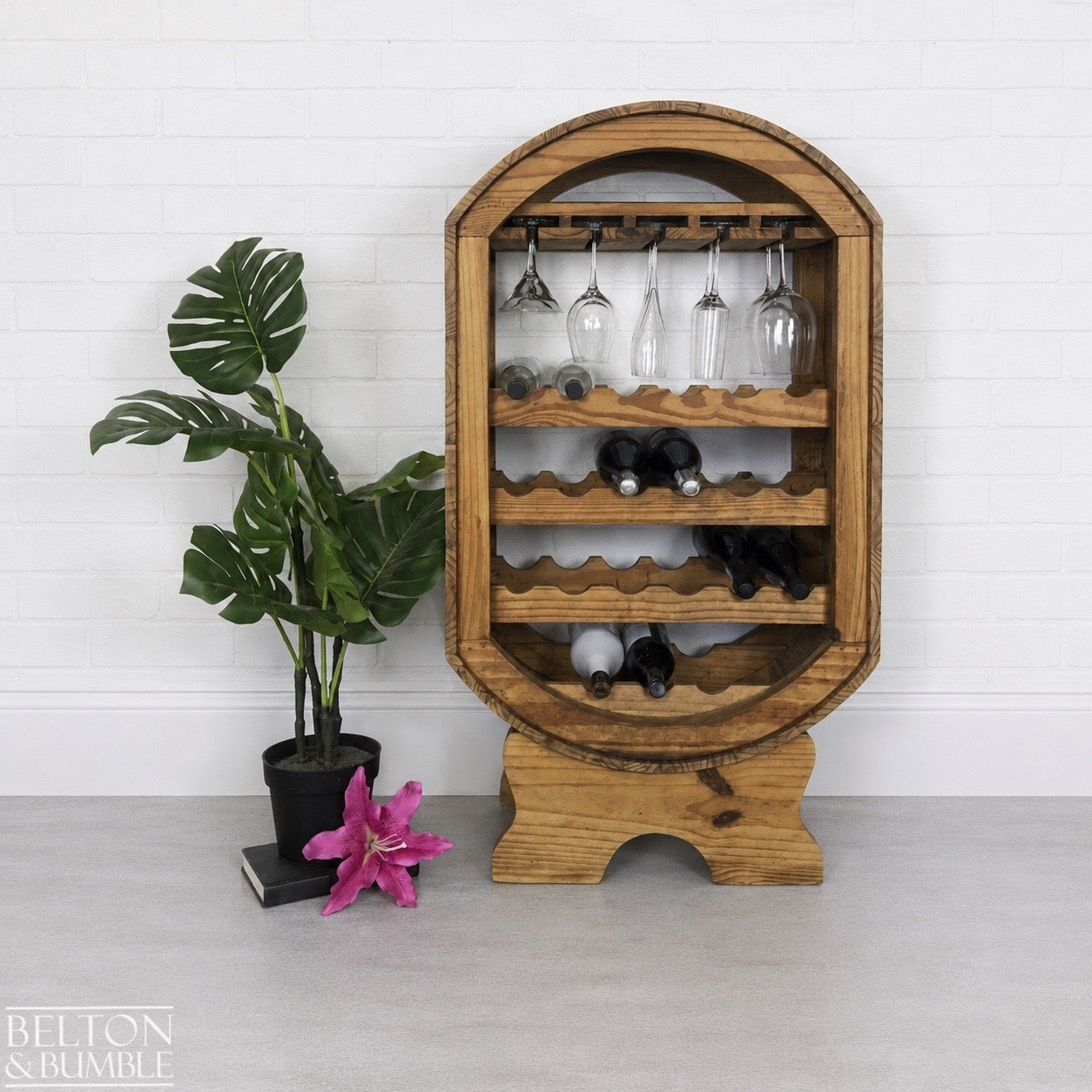 Barrel Style Bottle and Glass Hanging Rack