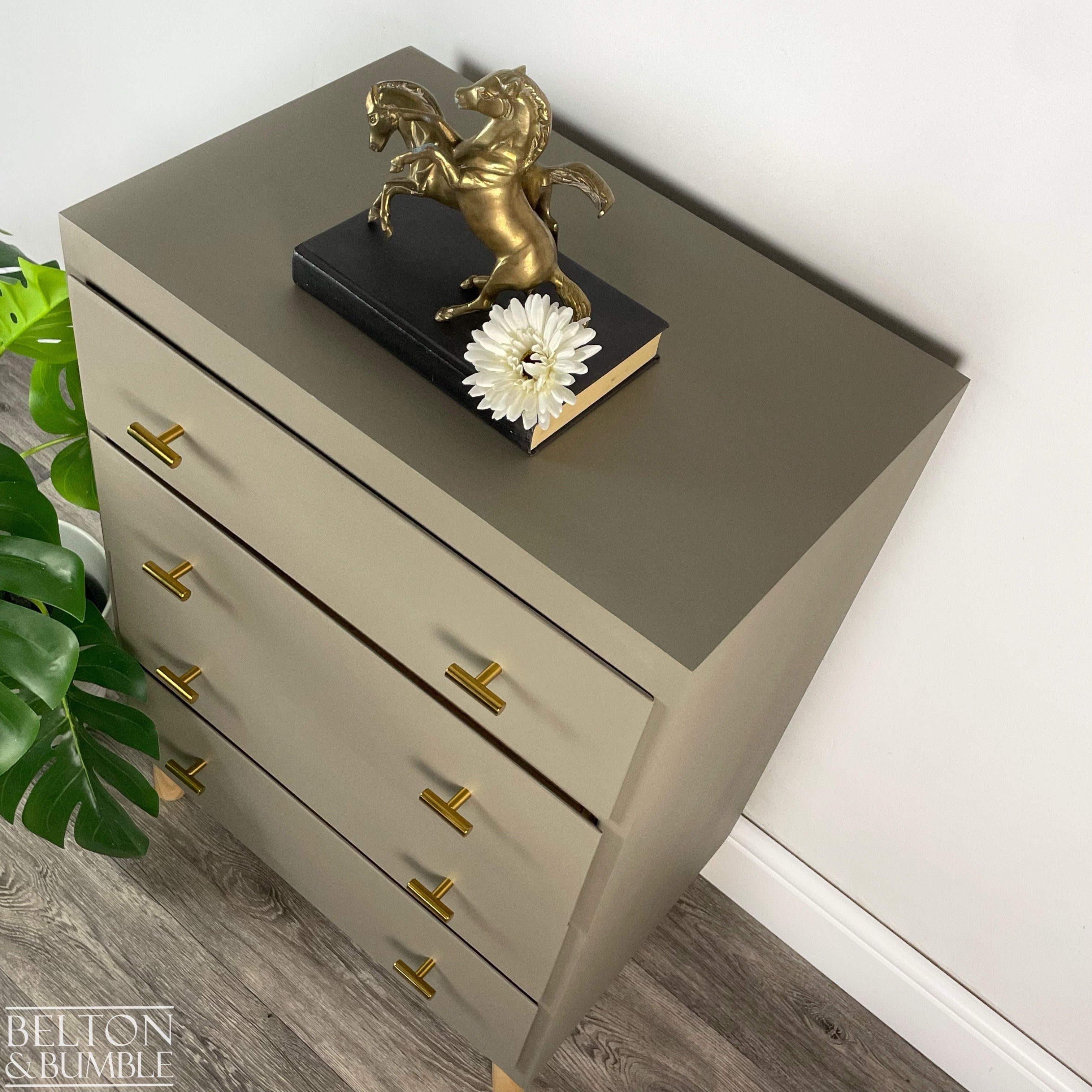 Four Drawer Chest of Drawers in Green Grey, Mid-Century-Belton & Bumble
