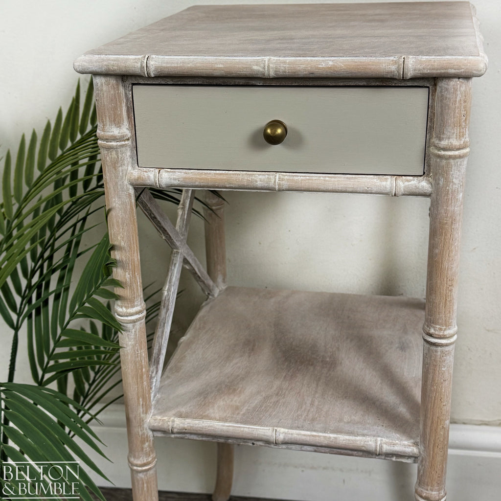 Faux Bamboo Bedside Table in Soft Cream Lime Waxed