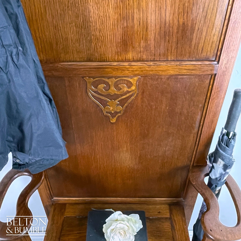 Oak Hallway Stand With Mirror, Coat Hooks, Umbrella Holders, And Lift Lid Storage Bench-Belton & Bumble