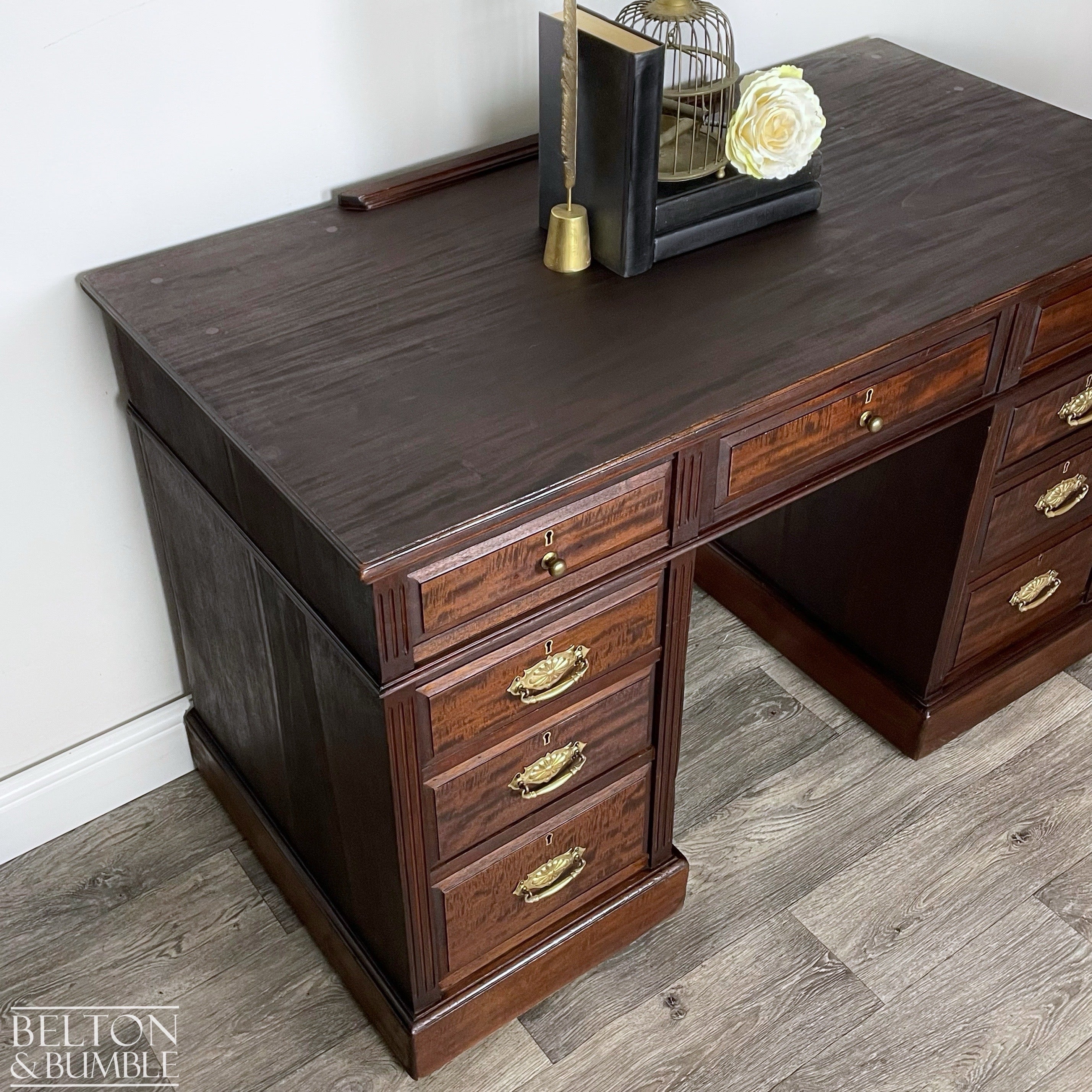 Mahogany Nine Drawer Twin Pedestal Desk-Belton & Bumble