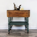 Mid 20th Century Oak Drop Leaf Serving Trolley Table in Green-Belton & Bumble