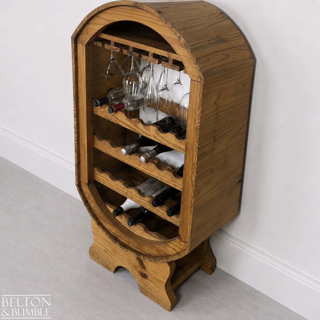 Barrel Style Bottle and Glass Hanging Rack