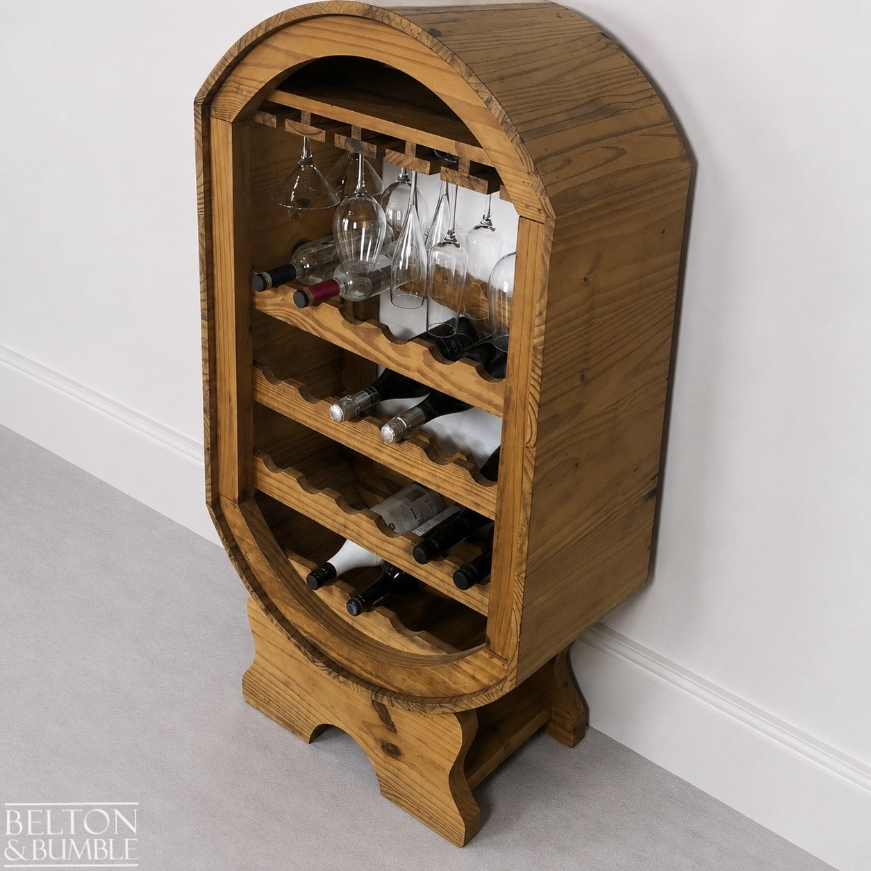 Barrel Style Bottle and Glass Hanging Rack