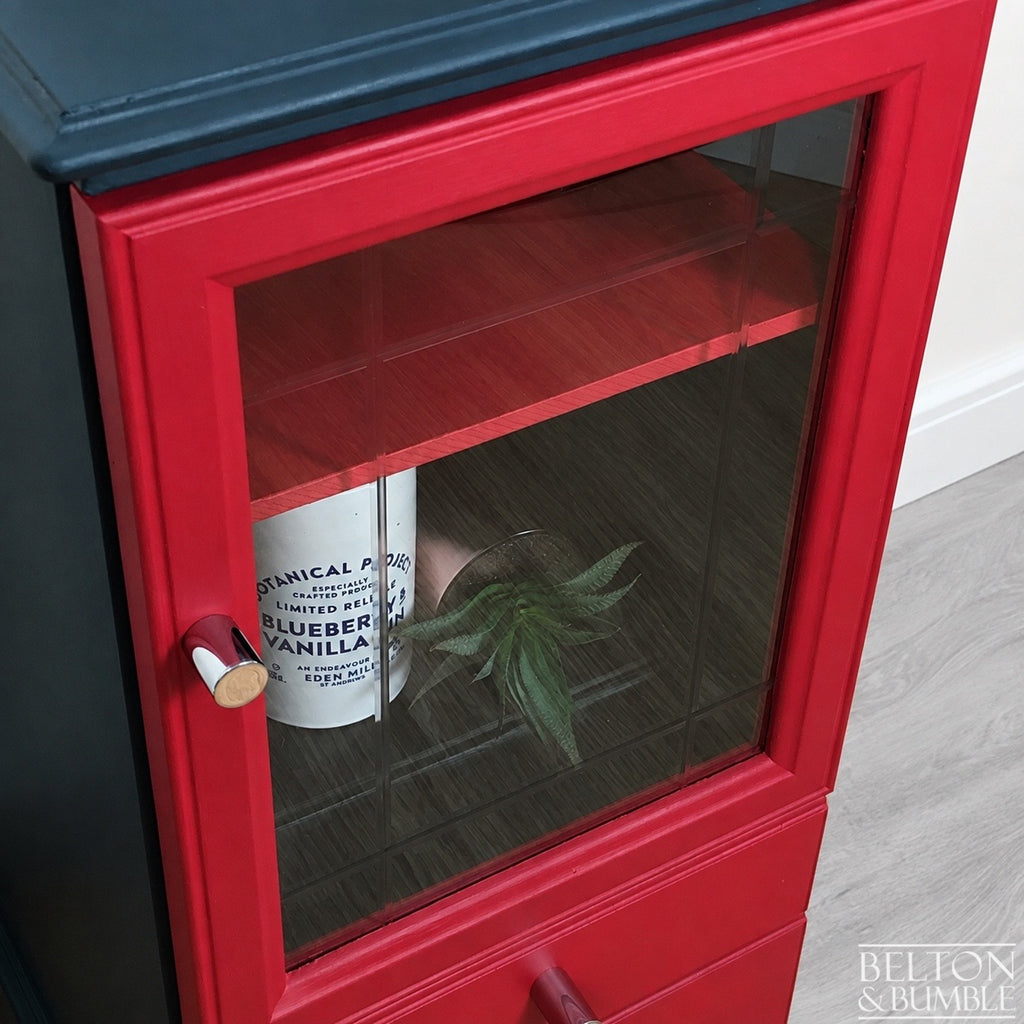 Glass Door Cabinet in Blue and Red