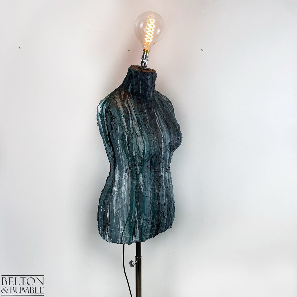 Blue Textured Mannequin Floor Lamp with Stainless Steel Stand-Belton & Bumble