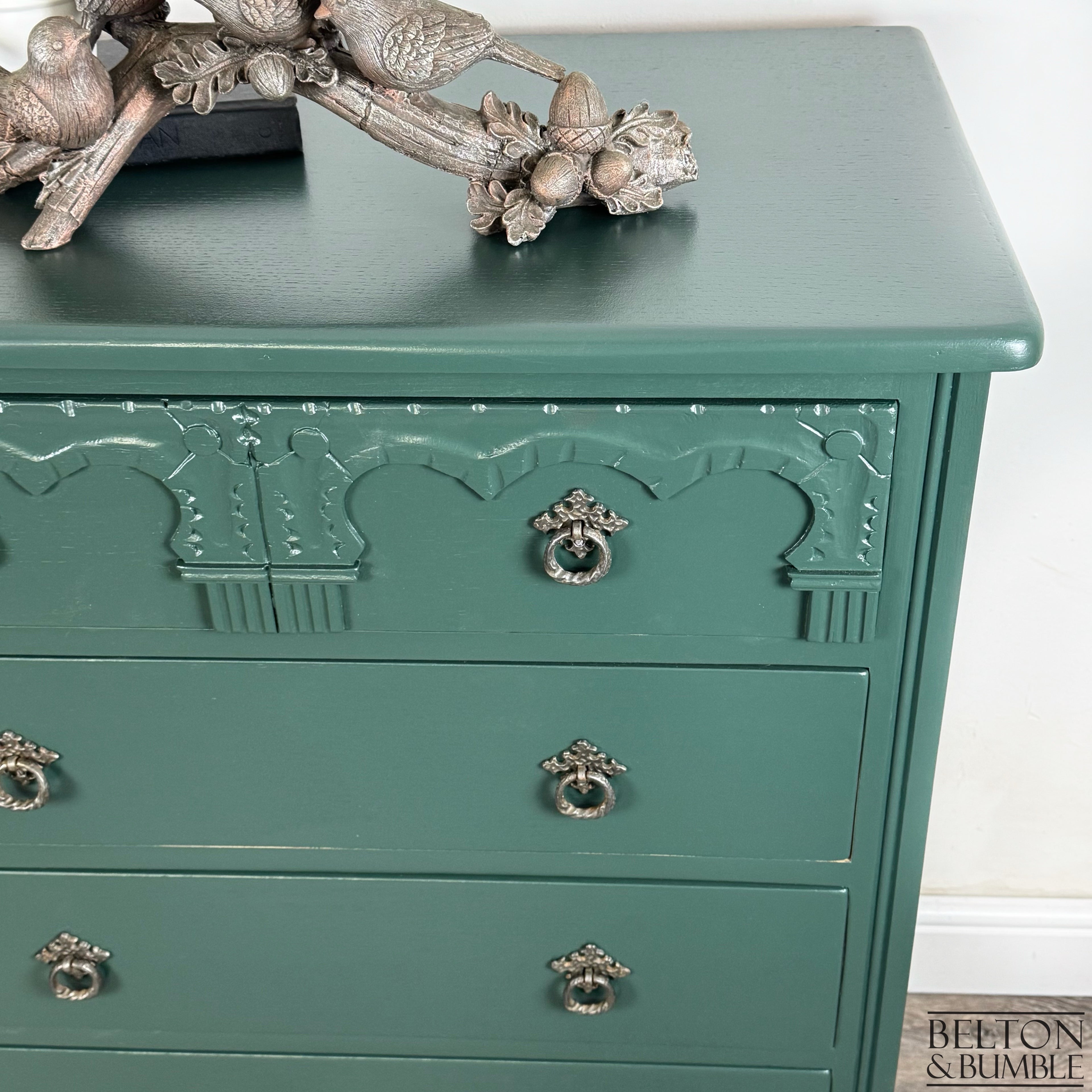 Five Drawer Chest of Drawers in Dark Jewel Green