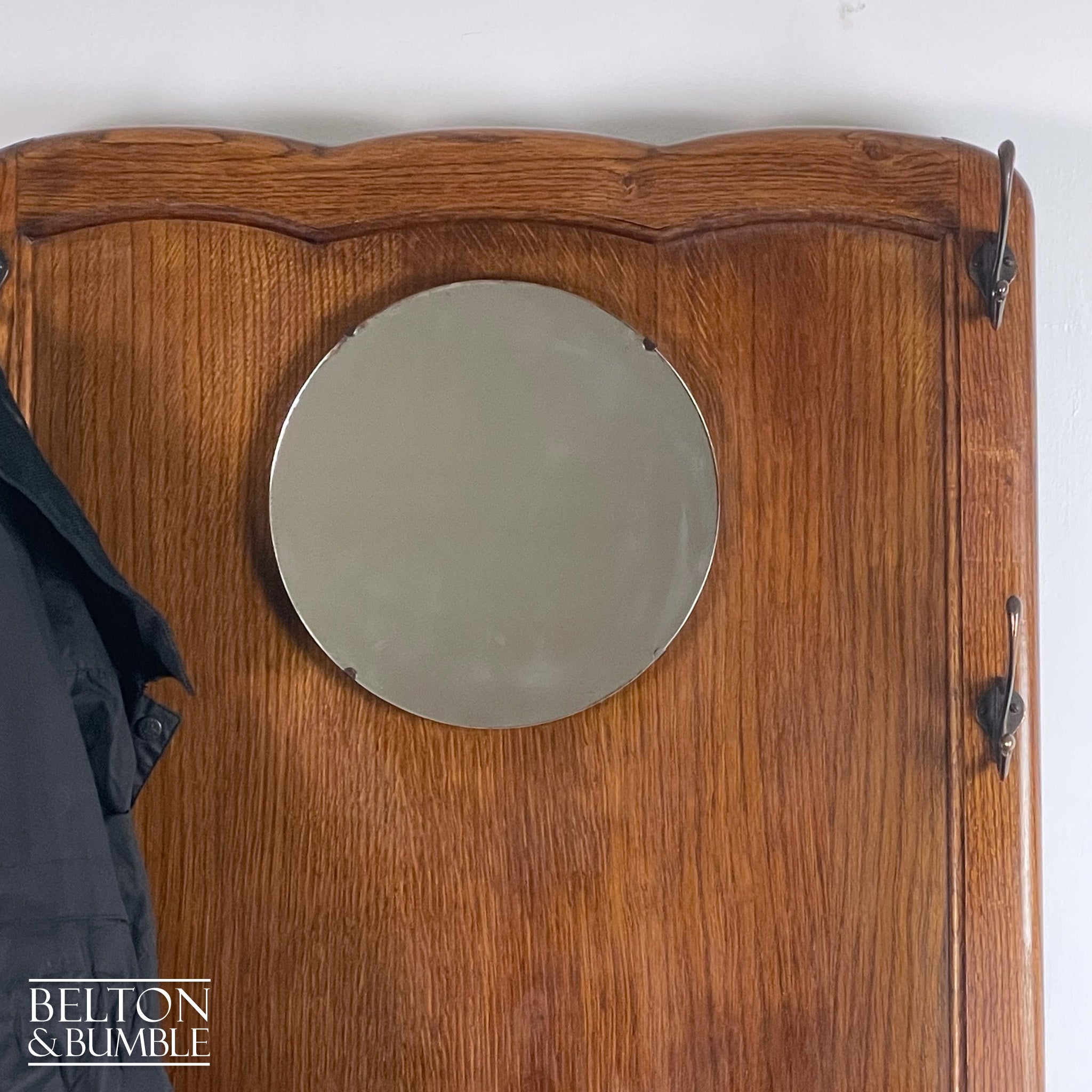 Oak Hallway Stand With Mirror, Coat Hooks, Umbrella Holders, And Lift Lid Storage Bench-Belton & Bumble