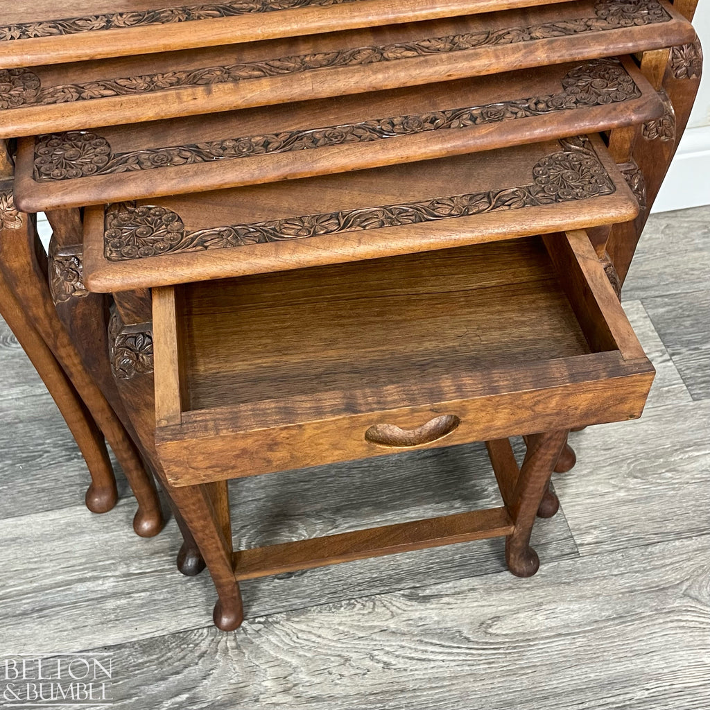 Set of Four Ornate Nesting Tables with Drawer Detail-Belton & Bumble