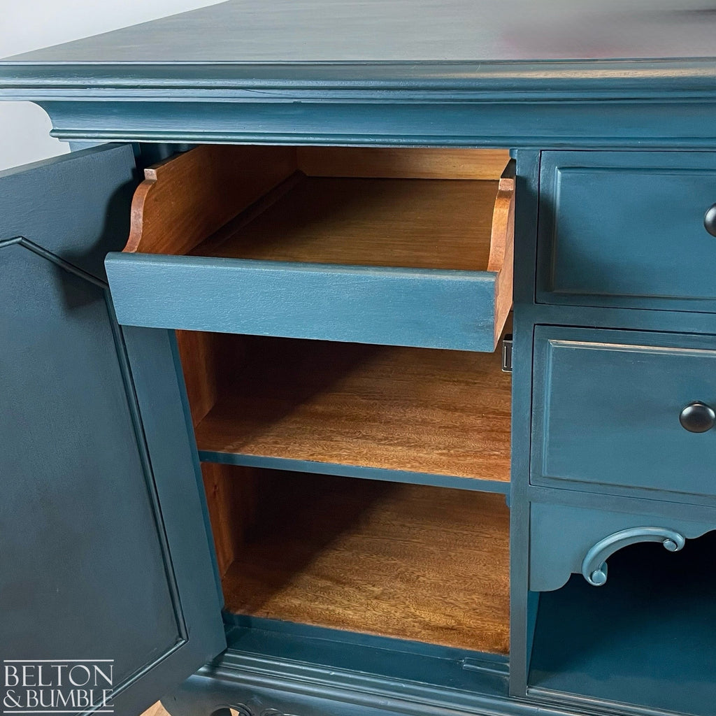 Solid Wood Carved Blue Drinks Cabinet Sideboard
