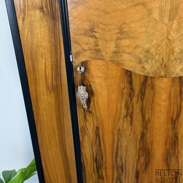 Bow-Fronted Vintage Wardrobe Tallboy in Walnut & Black