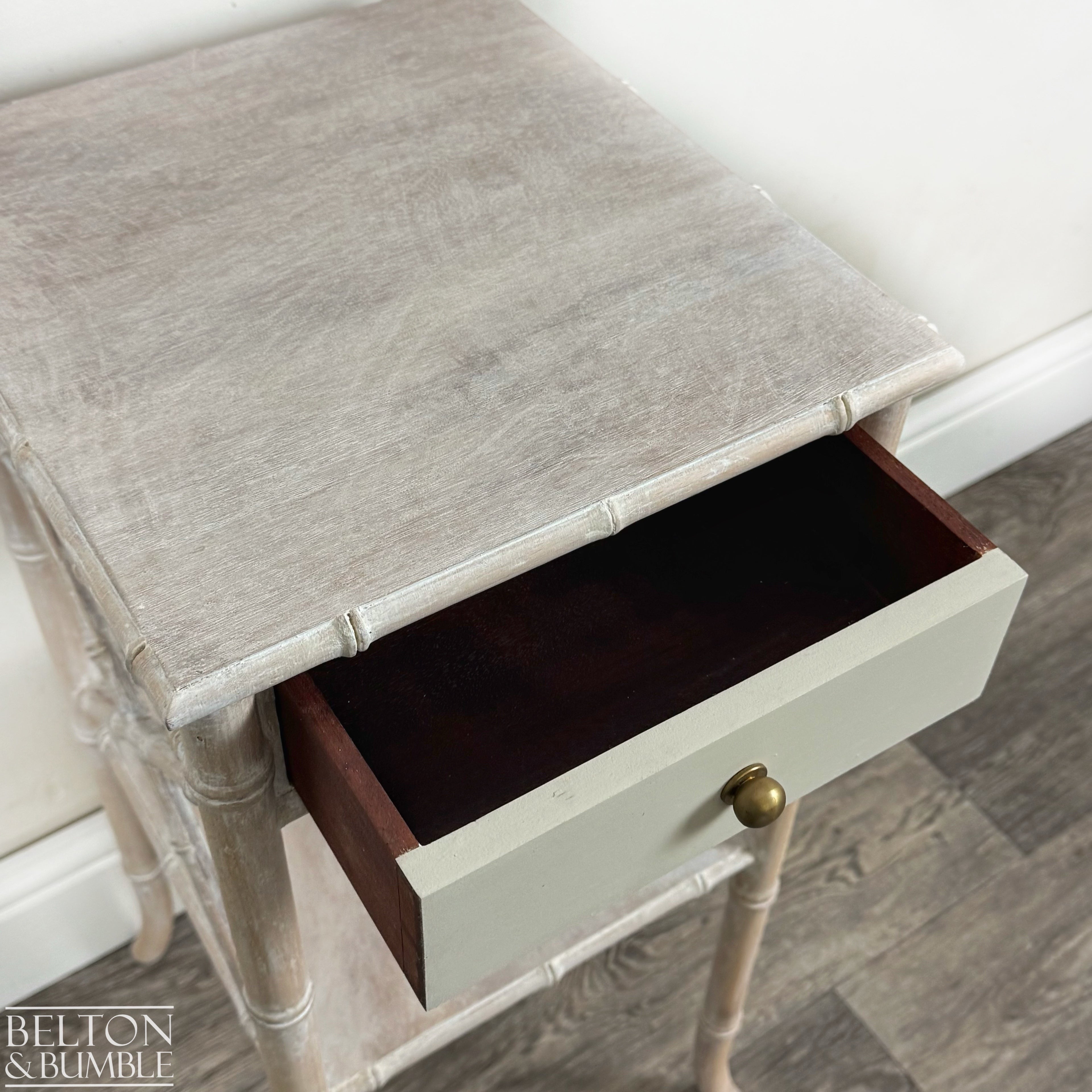Faux Bamboo Bedside Table in Soft Cream Lime Waxed