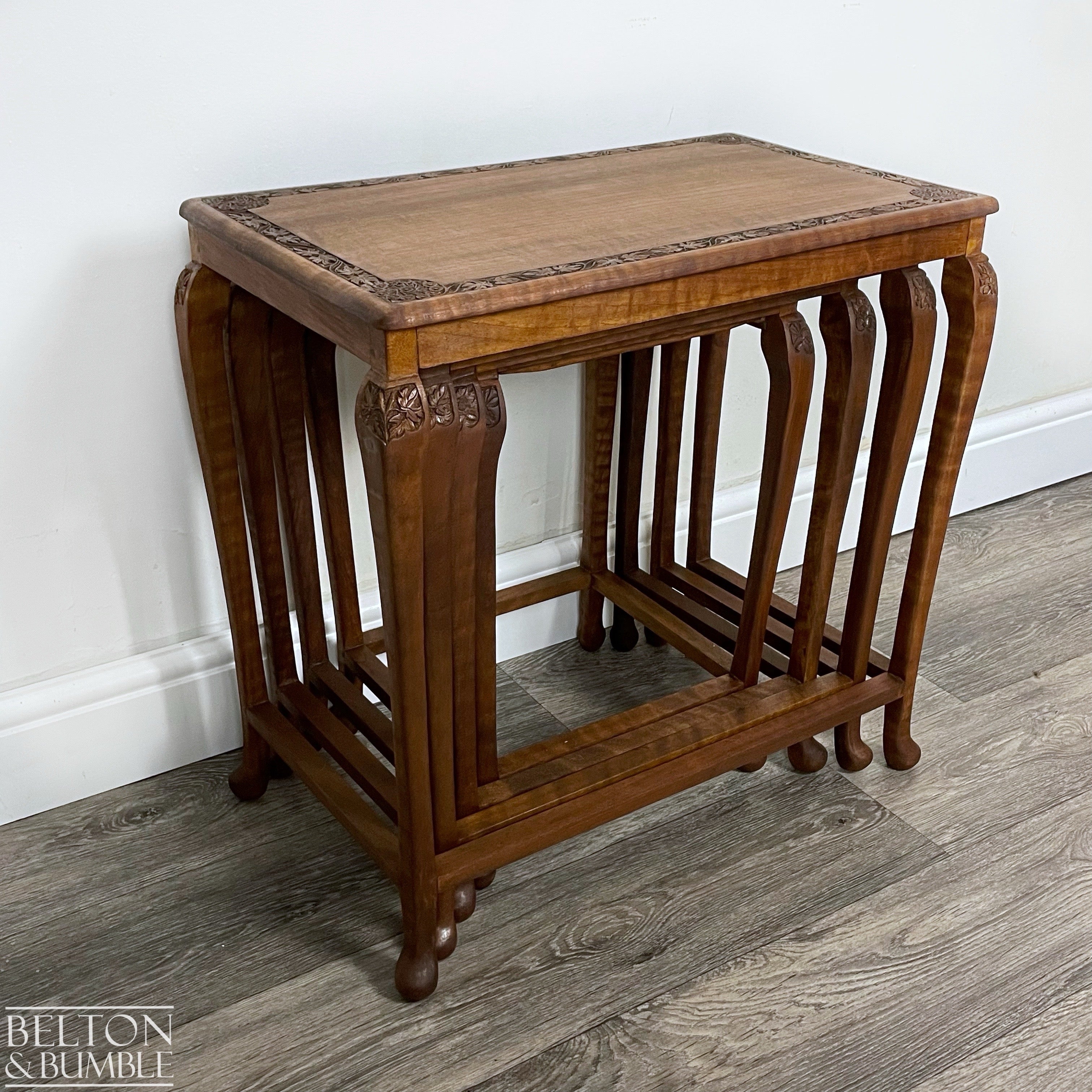 Set of Four Ornate Nesting Tables with Drawer Detail-Belton & Bumble
