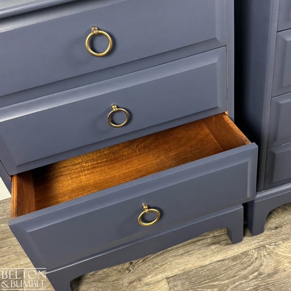 Narrow 6 Drawer Tallboy Chest and Matching Bedside Drawers in Navy – STAG Minstrel