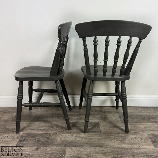 Circular Pedestal Dining Table Set with Four Farmhouse Chairs — Dark Grey