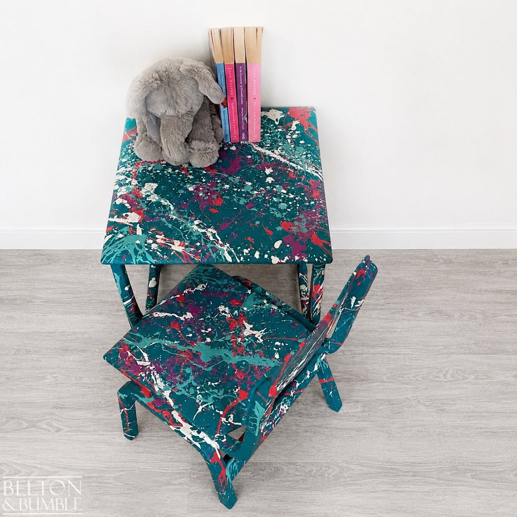 Teal Paint-Splattered Children’s Table & Chair Set