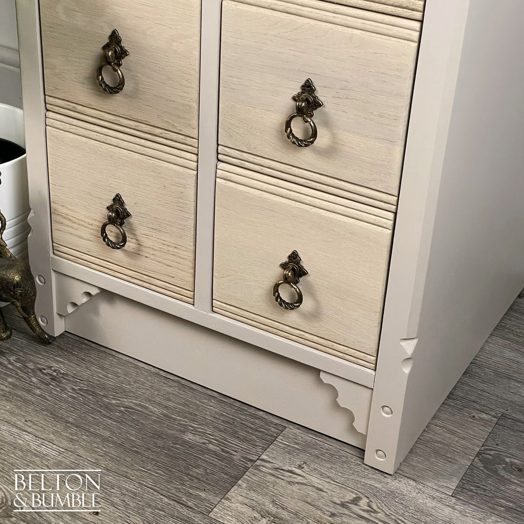 Eight Drawer Chest of Drawers in Taupe Cream and Oak-Belton & Bumble