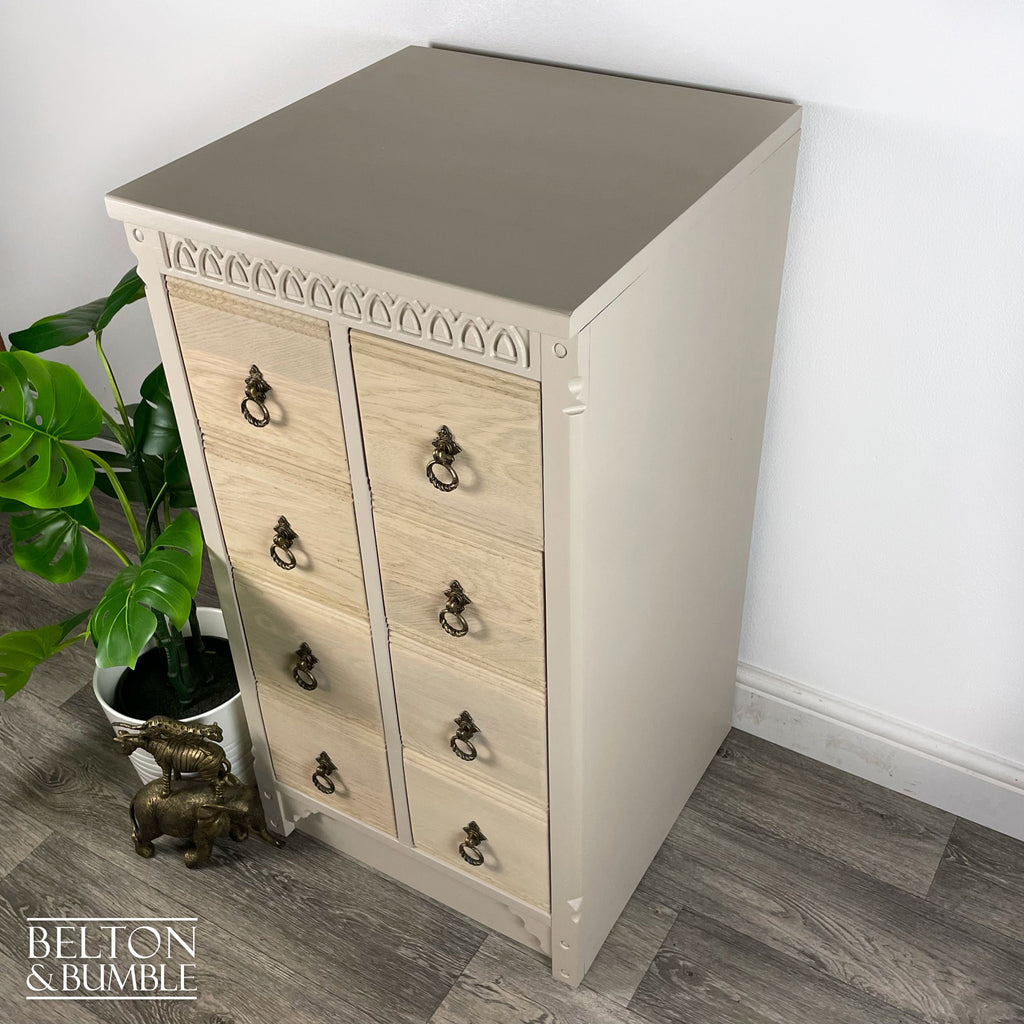 Eight Drawer Chest of Drawers in Taupe Cream and Oak-Belton & Bumble