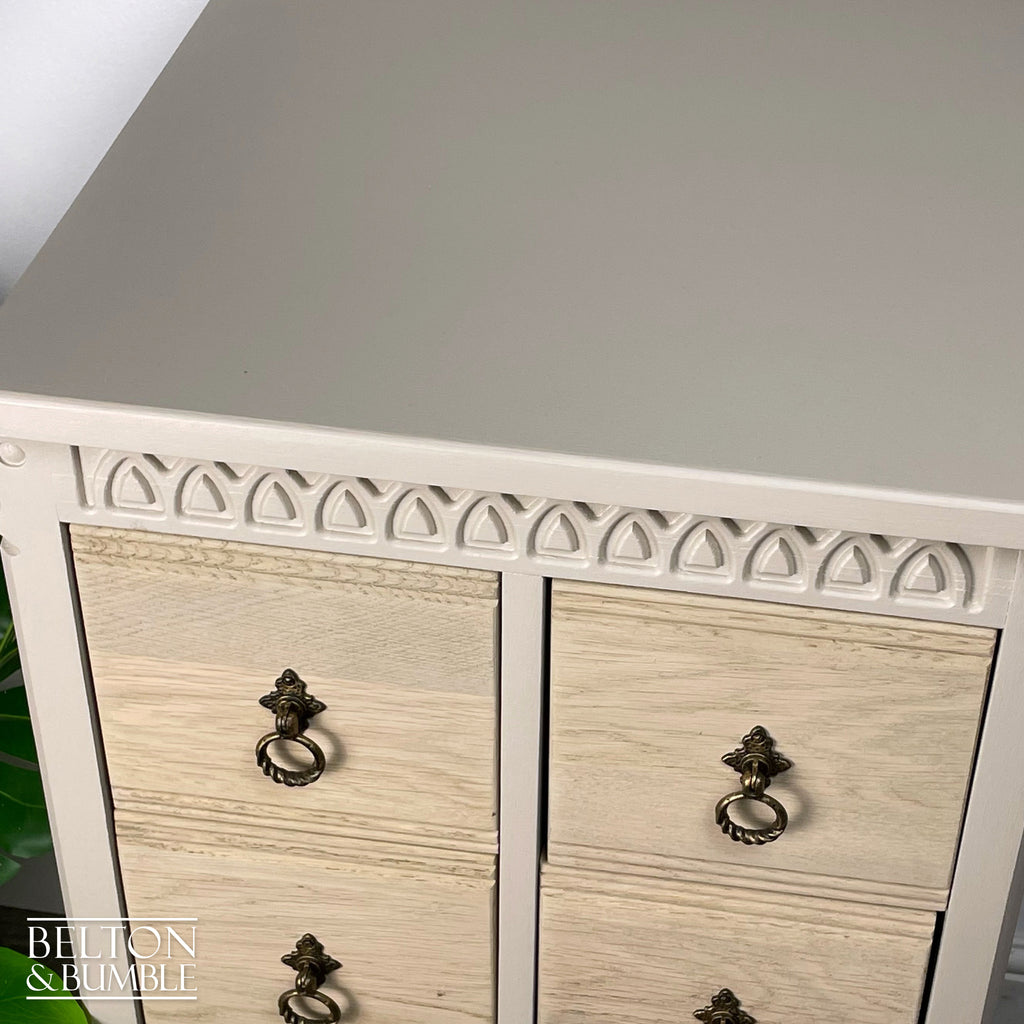 Eight Drawer Chest of Drawers in Taupe Cream and Oak-Belton & Bumble
