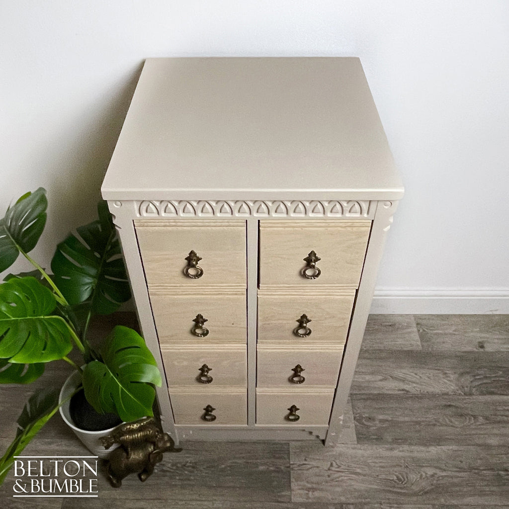 Eight Drawer Chest of Drawers in Taupe Cream and Oak-Belton & Bumble