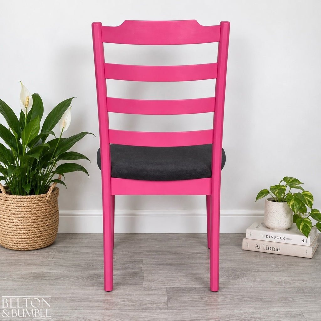 Bright Pink G Plan Chair with Dark Grey Velvet Seat
