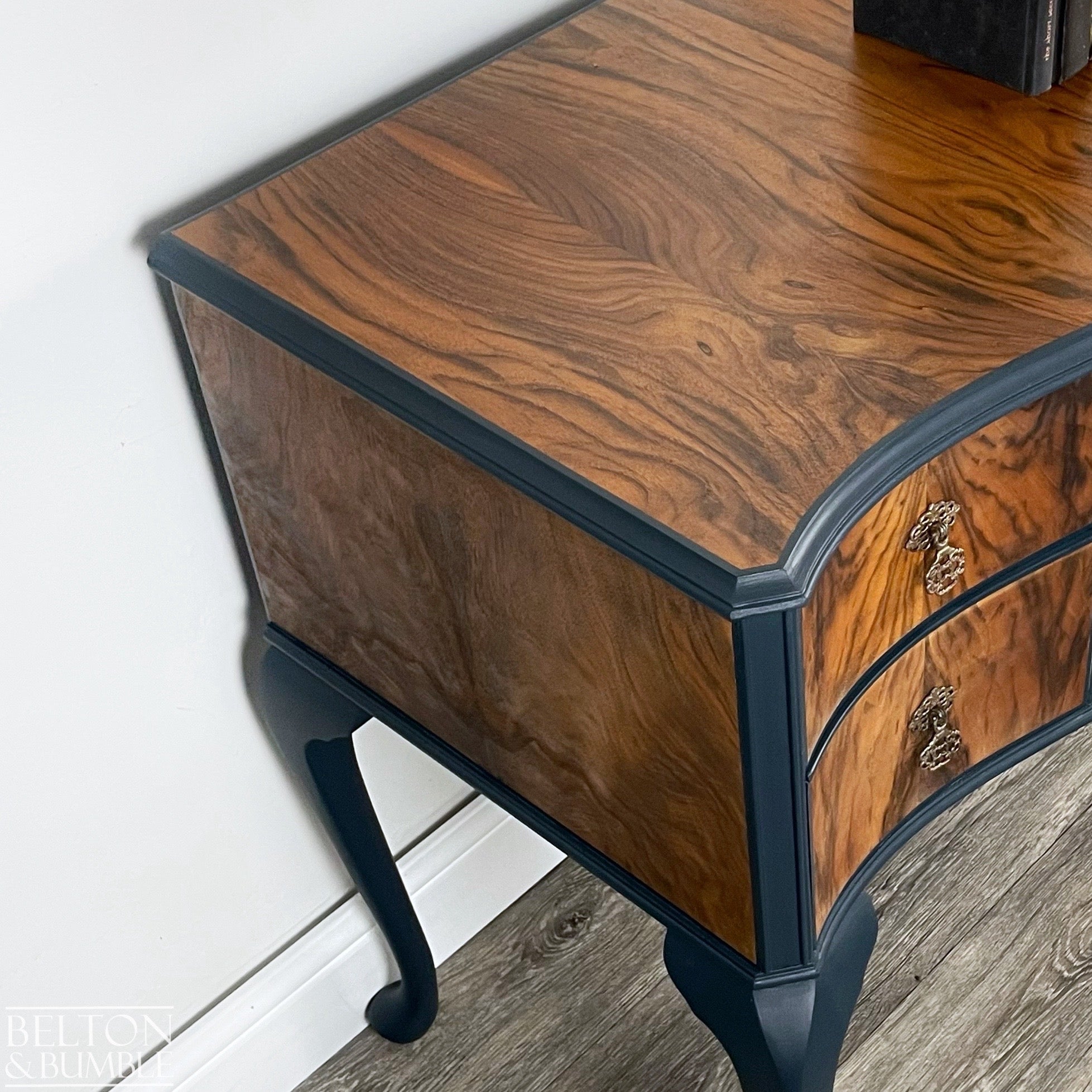 Walnut Desk / Dressing Table in Blue-Belton & Bumble