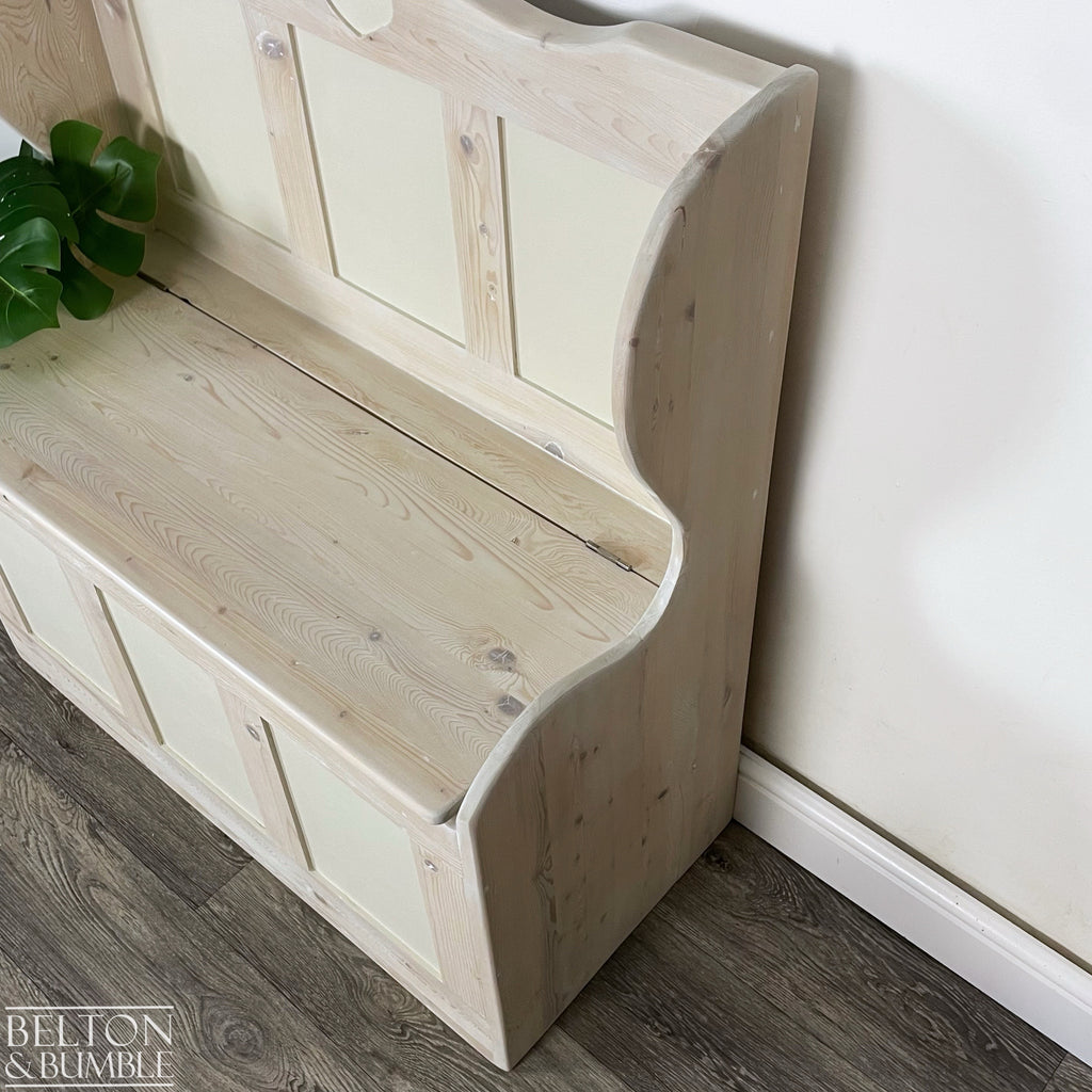 Pine Lift Lid Storage Bench Pew with a White Wash Weathered Finish-Belton & Bumble