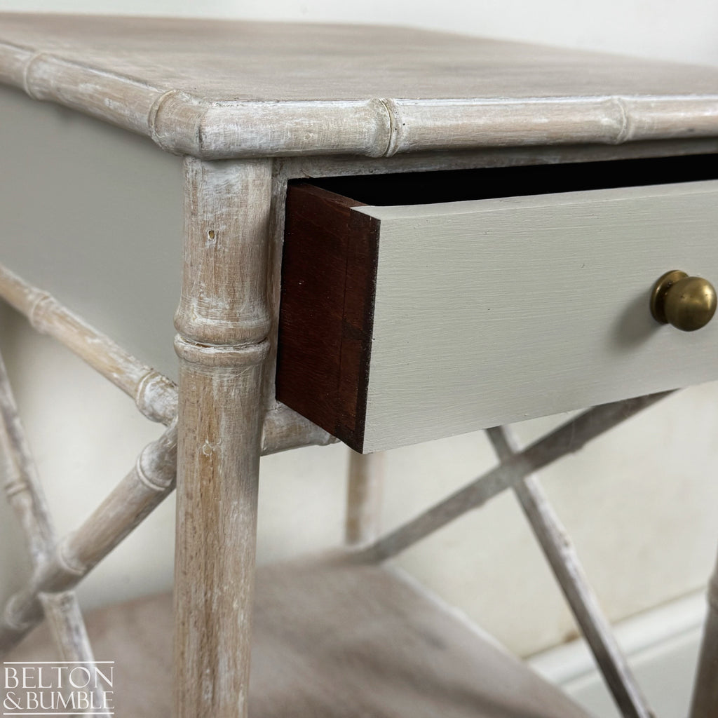 Faux Bamboo Bedside Table in Soft Cream Lime Waxed