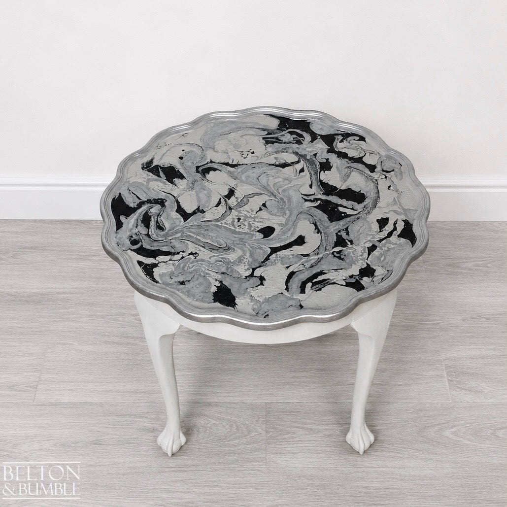 Grey & Silver Pie-Crust Side Table with Claw-and-Ball Feet