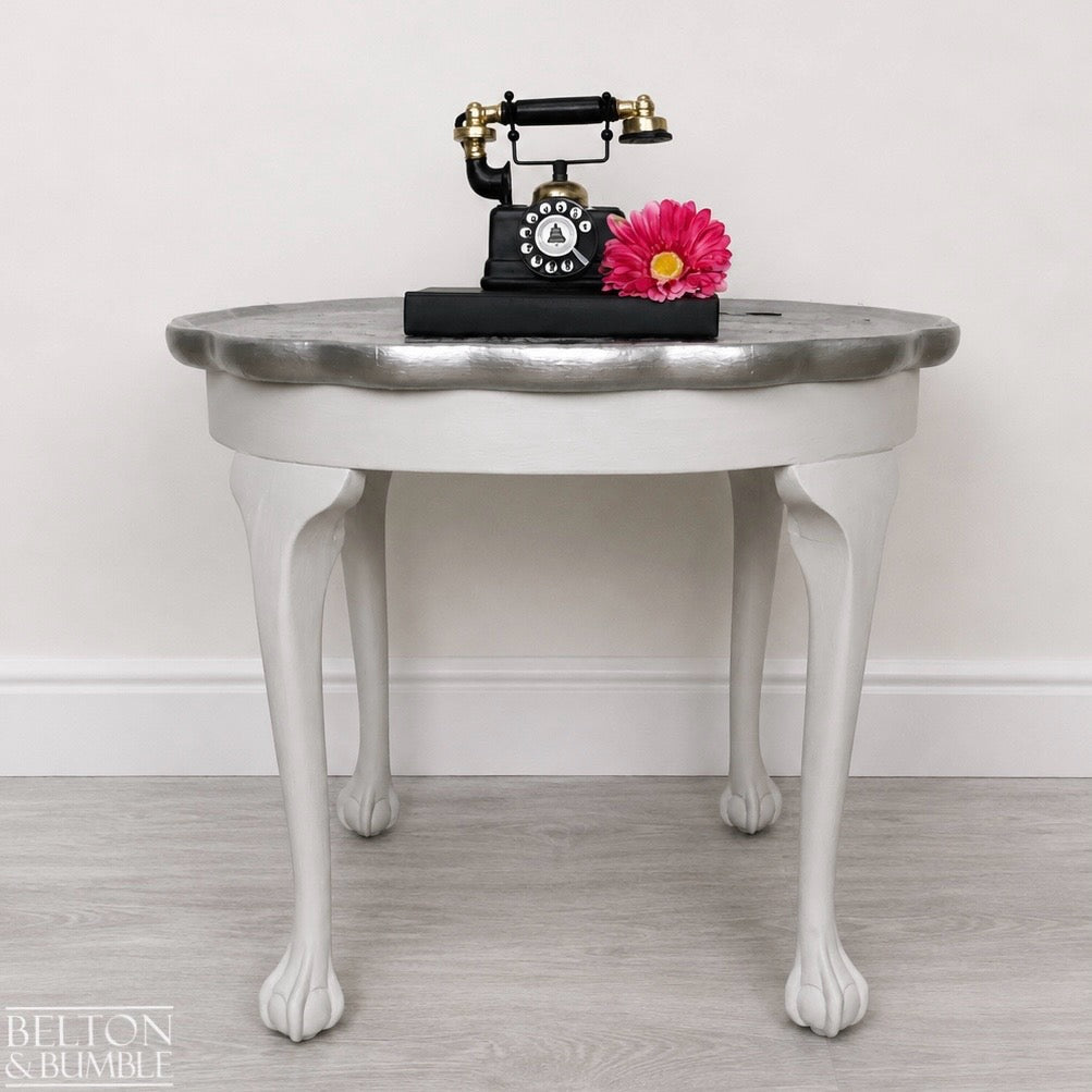 Grey & Silver Pie-Crust Side Table with Claw-and-Ball Feet