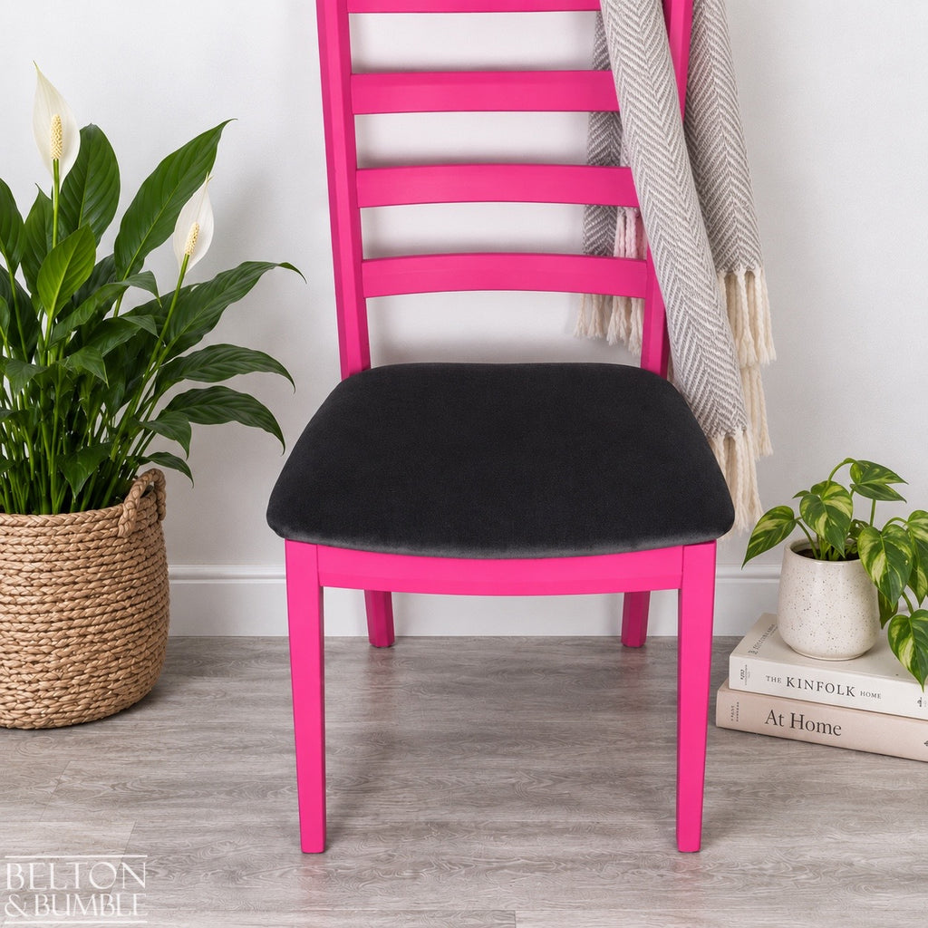 Bright Pink G Plan Chair with Dark Grey Velvet Seat