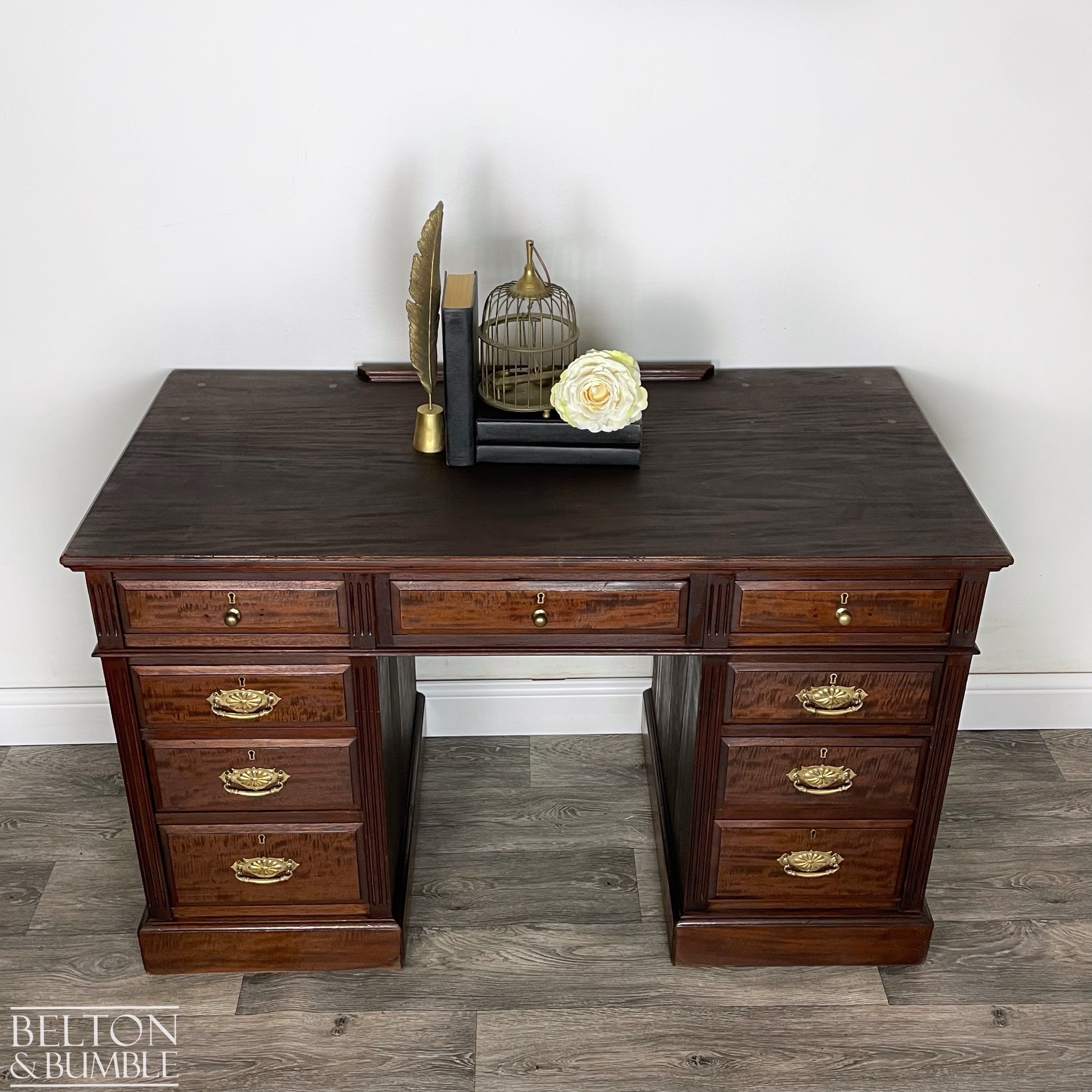 Mahogany Nine Drawer Twin Pedestal Desk-Belton & Bumble