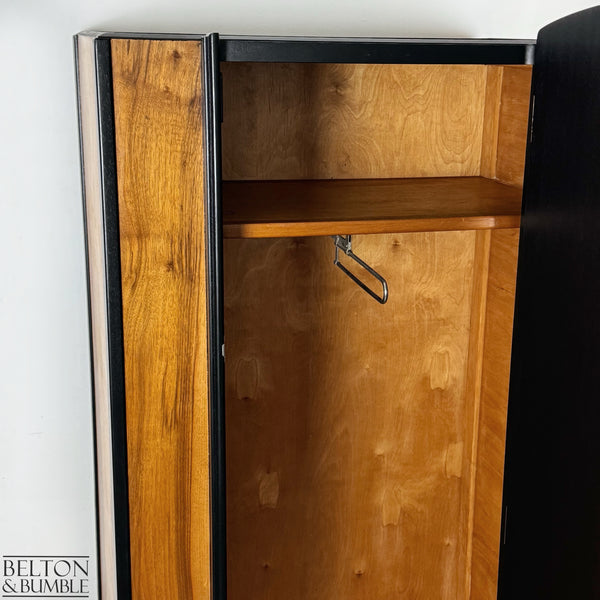 Bow-Fronted Vintage Wardrobe Tallboy in Walnut & Black