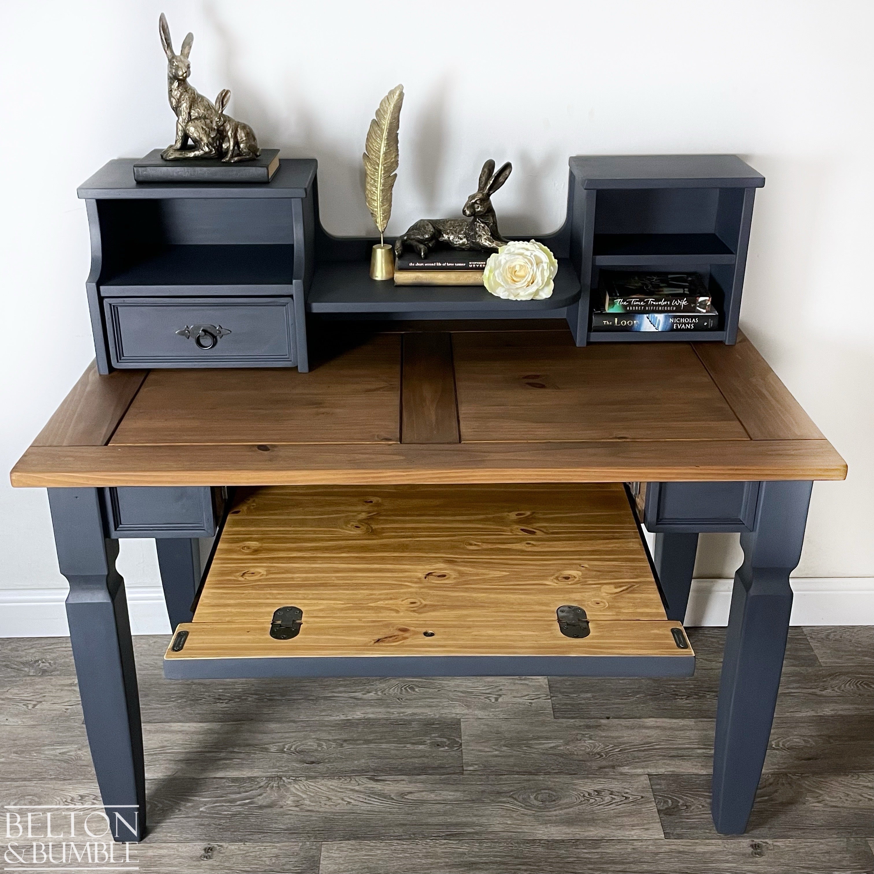 Vintage Pine Computer Office Desk and Chair-Belton & Bumble