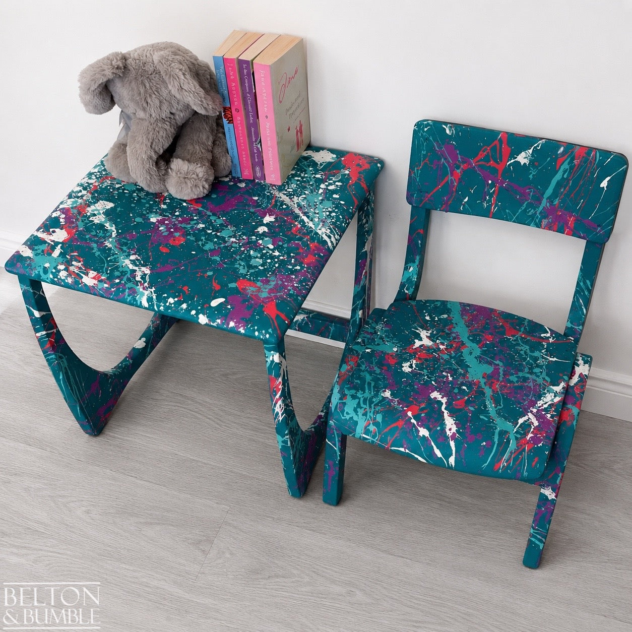 Teal Paint-Splattered Children’s Table & Chair Set
