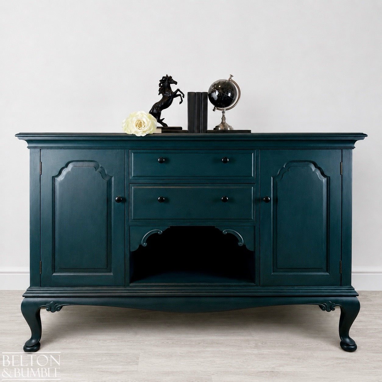 Solid Wood Carved Blue Drinks Cabinet Sideboard