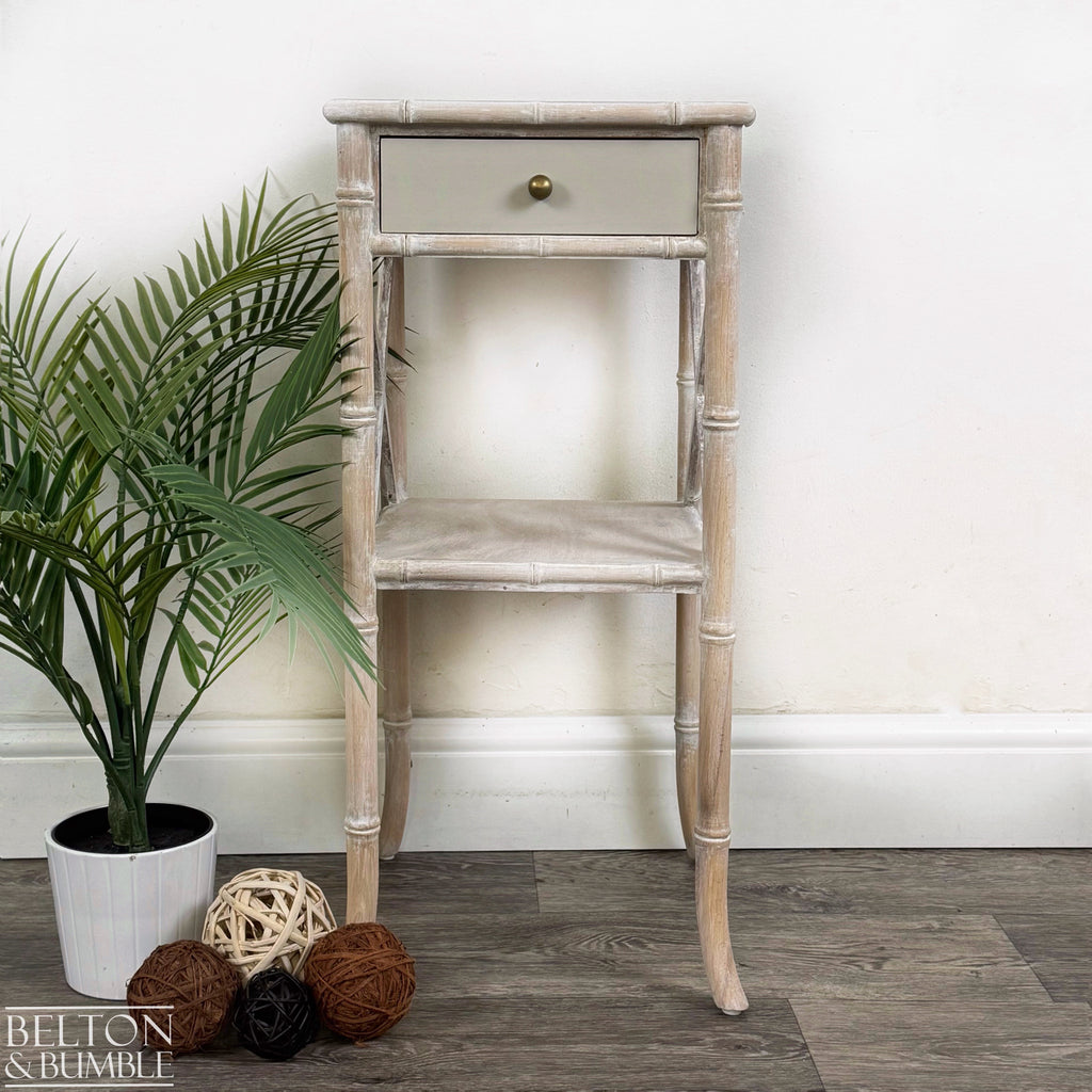 Faux Bamboo Bedside Table in Soft Cream Lime Waxed