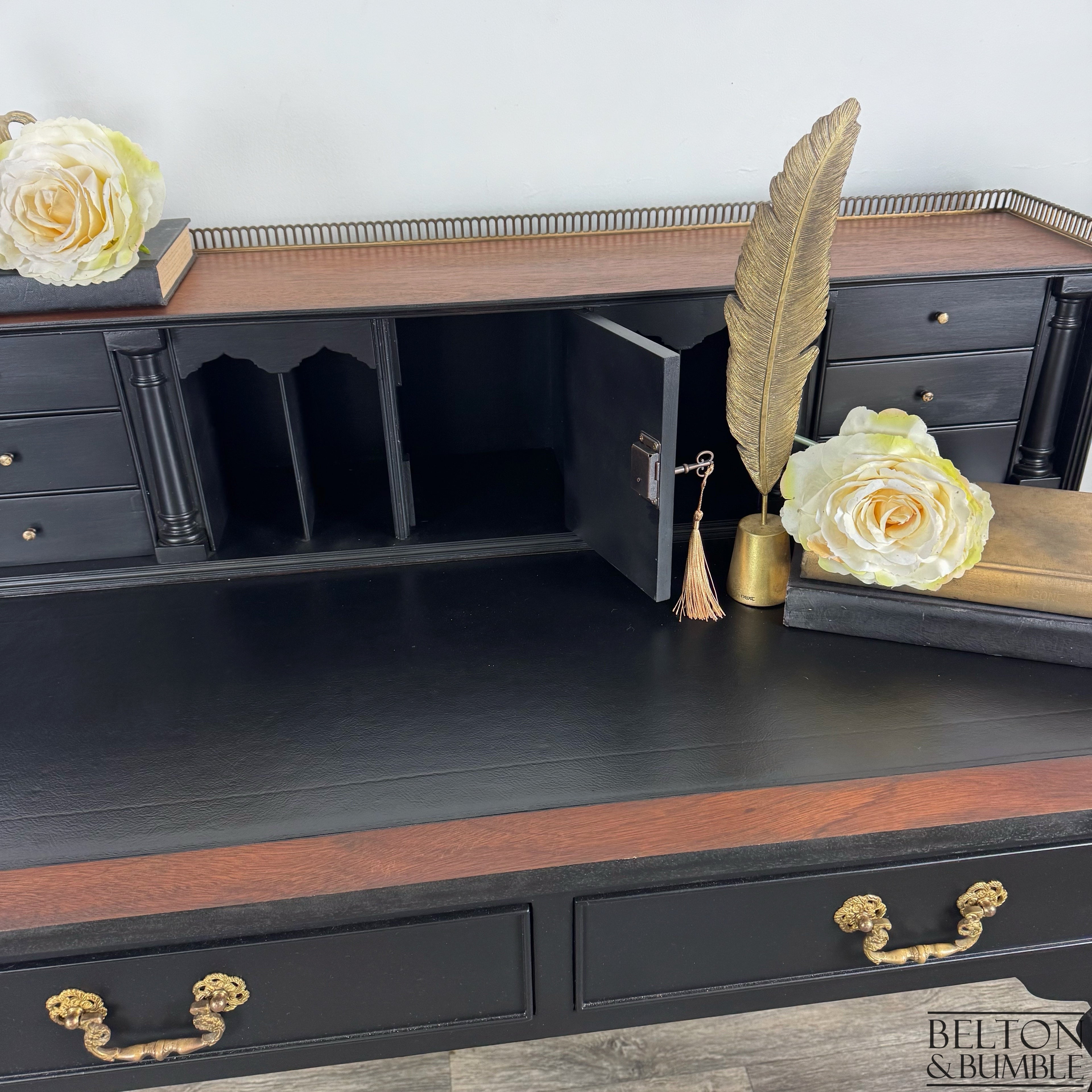 Vintage Writing Desk with Hidden Drawers in Black