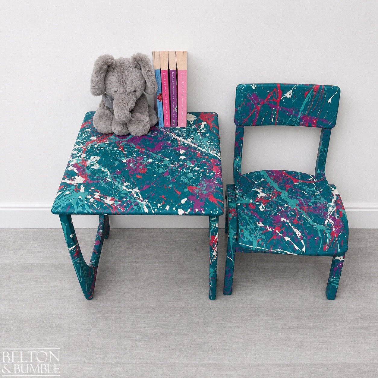 Teal Paint-Splattered Children’s Table & Chair Set