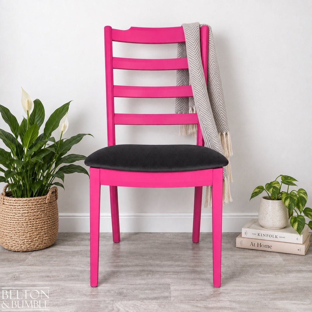 Bright Pink G Plan Chair with Dark Grey Velvet Seat
