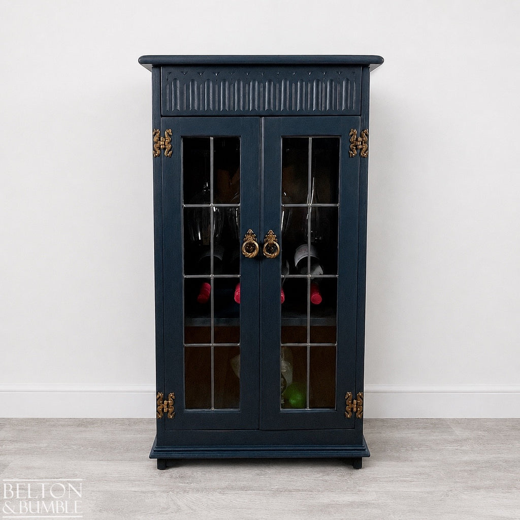 Solid Wood Carved Navy and Gold Cocktail Drinks Cabinet