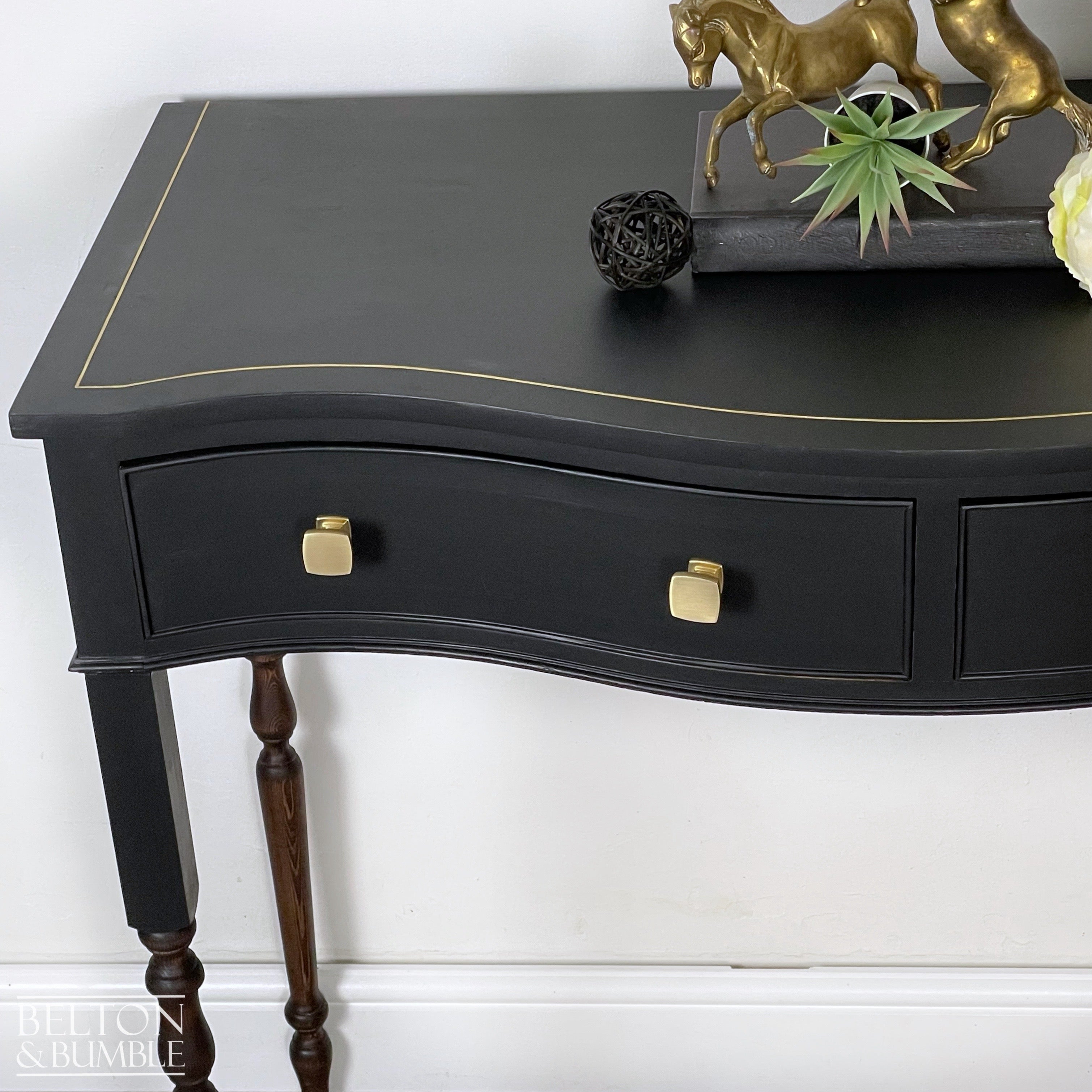Tall Console or Sofa Table, Bow Fronted with Drawers in Black-Belton & Bumble