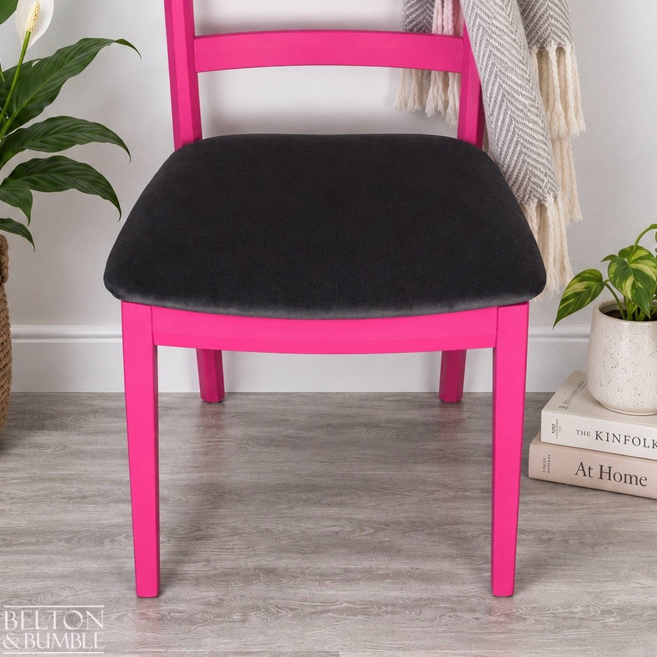 Bright Pink G Plan Chair with Dark Grey Velvet Seat