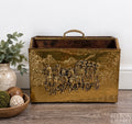 Mid Century Brass On Wood Magazine Holder with Coach & Horses Embossed
