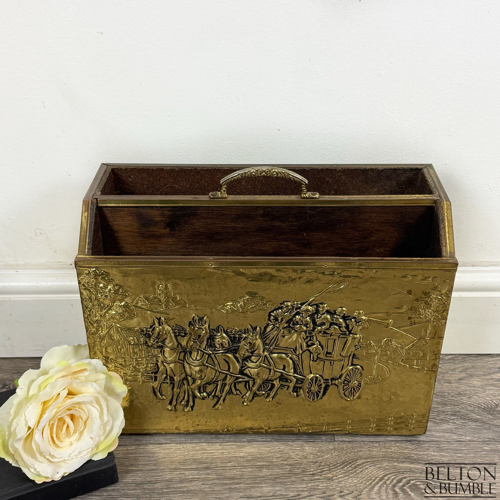 Vintage Brass Coaching Scene Magazine Rack by Lombard