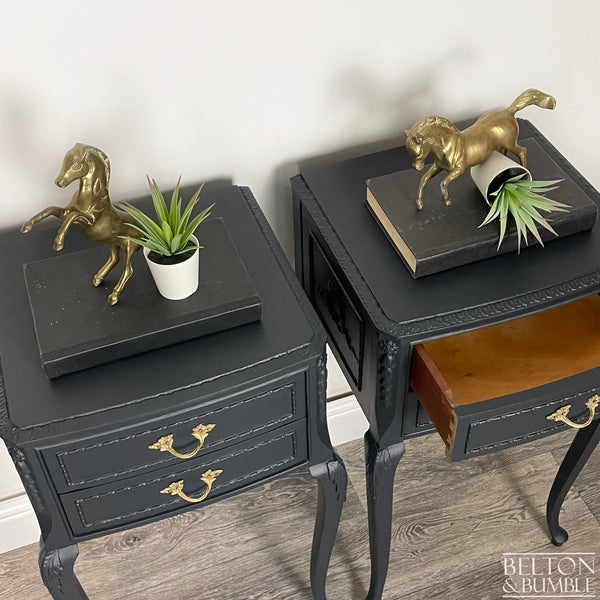 Vintage Solid Wood Bedside Drawers in Black-Wardrobe-Belton & Butler