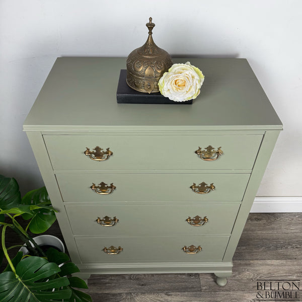 Four Drawer Mahogany Chest of Drawers in Light Sage Green