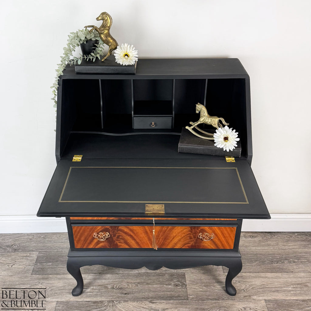 Queen Anne Flame Mahogany Writing Bureau Desk in Black-Belton & Bumble