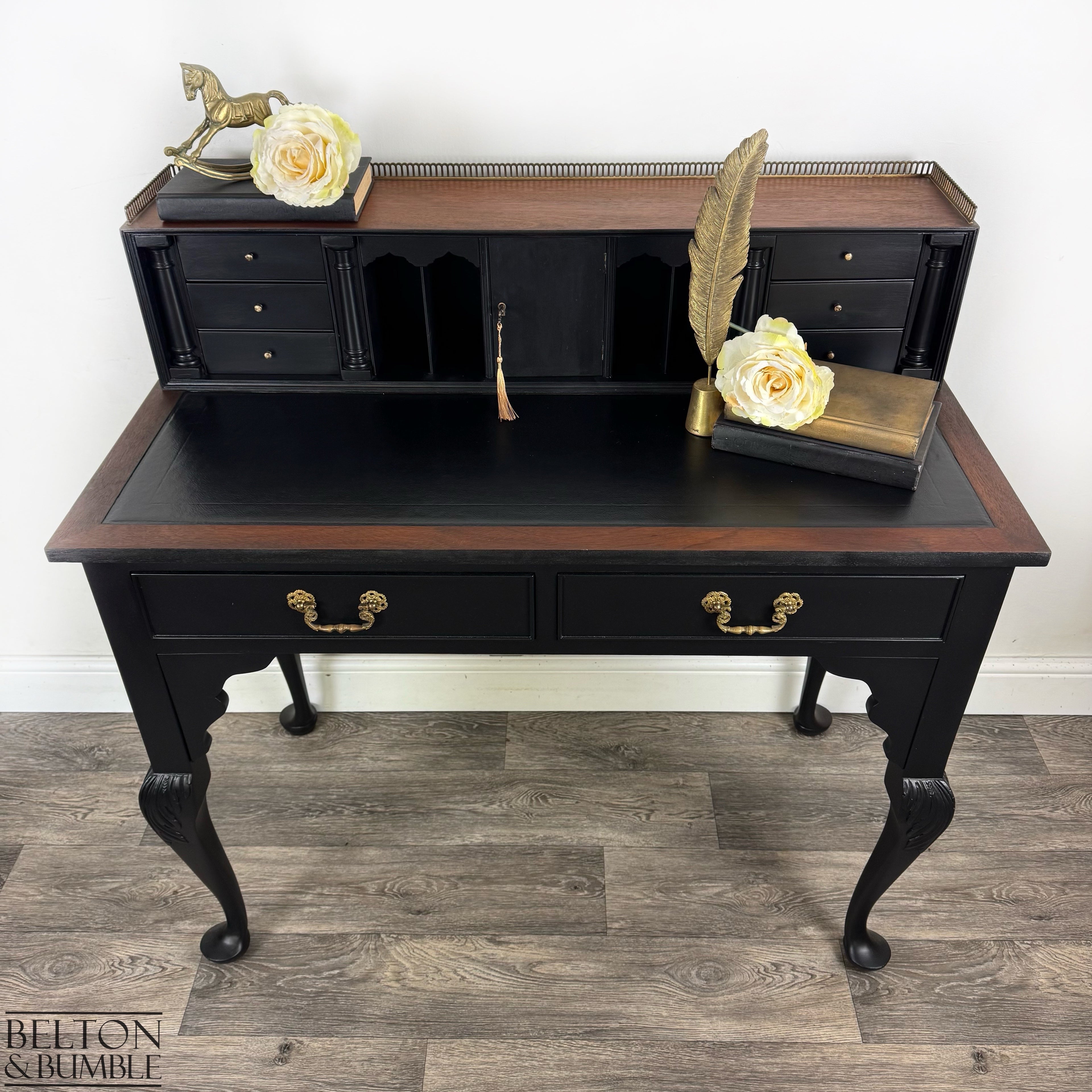 Vintage Writing Desk with Hidden Drawers in Black