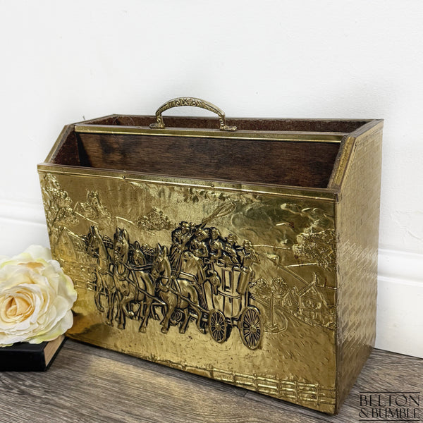 Vintage Brass Coaching Scene Magazine Rack by Lombard